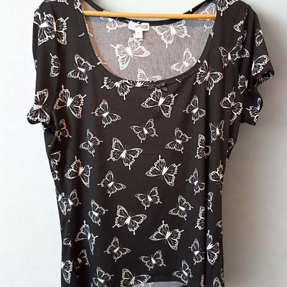 Orange Kiss Butterfly Black Plus Size Top Size 3X Streetwear Goth Punk